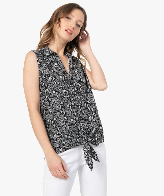 Chemise sans manches imprimée avec nœud dans le bas femme vue1 - GEMO 4G FEMME - GEMO