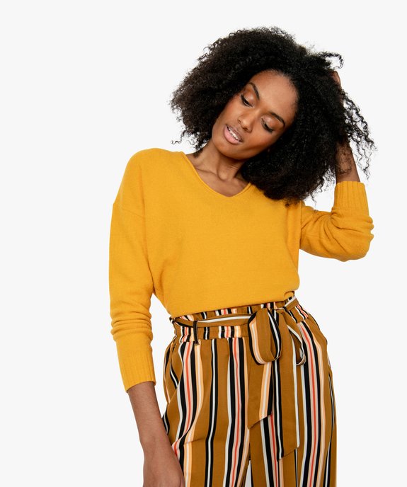 Pull femme col v en maille mousseuse vue1 - GEMO(FEMME PAP) - GEMO