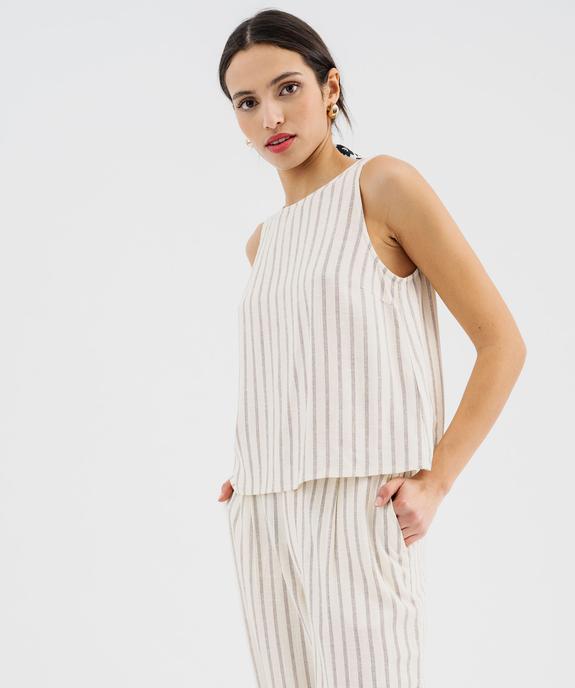 Blouse sans manches unie en viscose et lin à rayures femme vue2 - GEMO 4G FEMME - GEMO