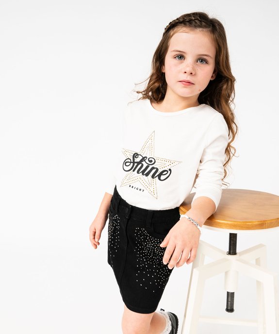 Tee-shirt à manches longues avec dos fantaisie et strass fille vue4 - GEMO 4G FILLE - GEMO