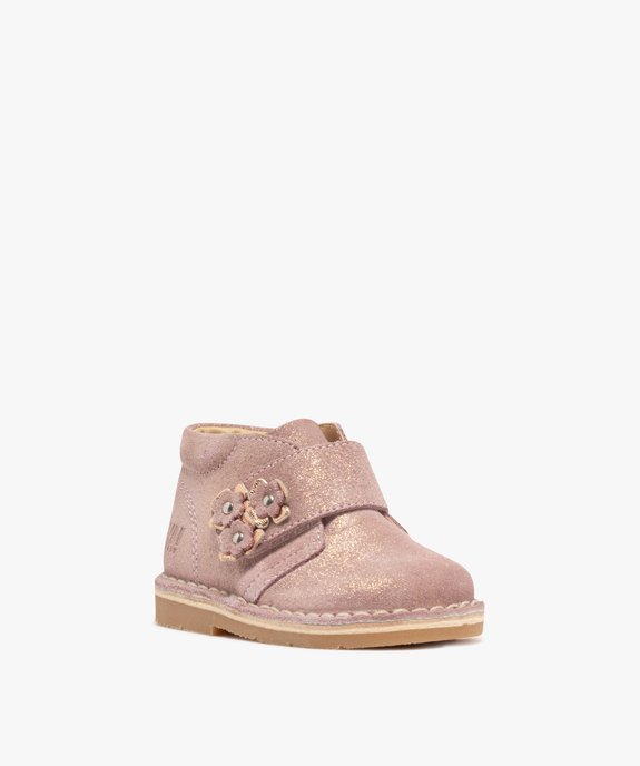 Chaussures premiers pas en cuir suédé à scratch bébé fille vue3 - NA! - GEMO