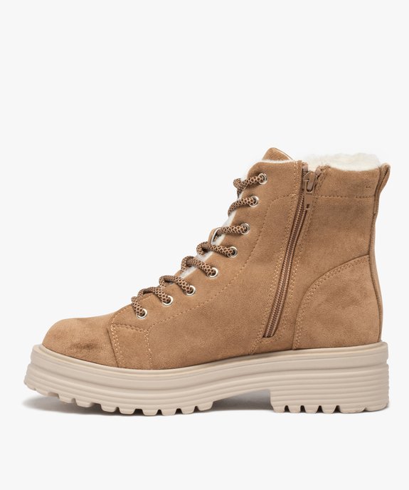 Boots fourrées femme crantées dessus suédine unie vue3 - SANS MARQUE - GEMO