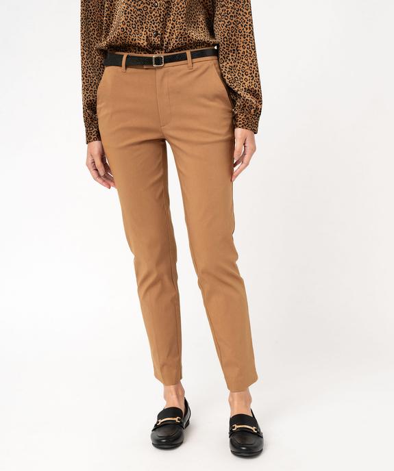 Pantalon en toile extensible coupe slim avec ceinture femme vue1 - GEMO(FEMME PAP) - GEMO
