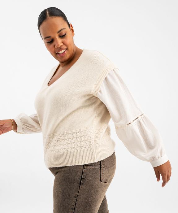 Pull col V à manches blouse effet 2-en-1 femme grande taille vue2 - GEMO (G TAILLE) - GEMO