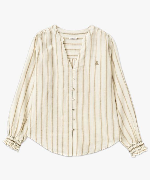 Blouse manches longues en lin mélangé à rayures femme - LuluCastagnette vue4 - LULUCASTAGNETTE - GEMO