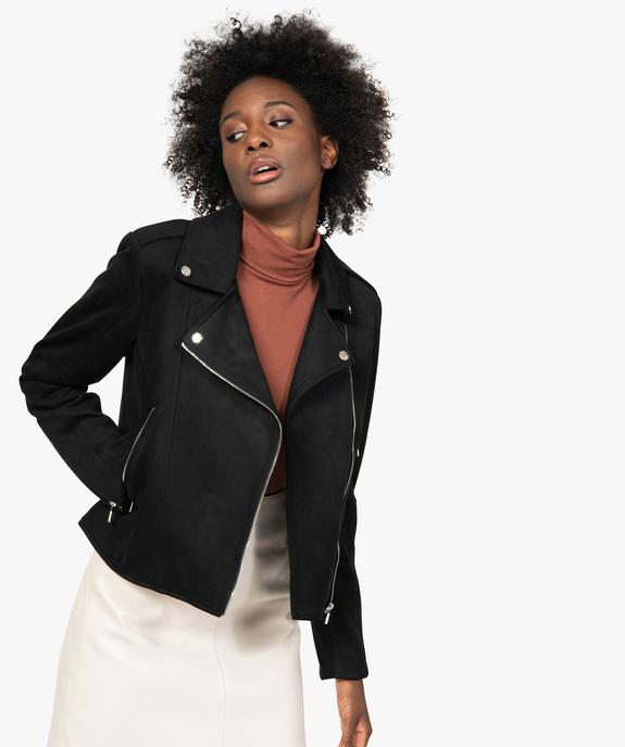Veste femme en suédine avec fermetures zippées vue1 - GEMO(FEMME PAP) - GEMO