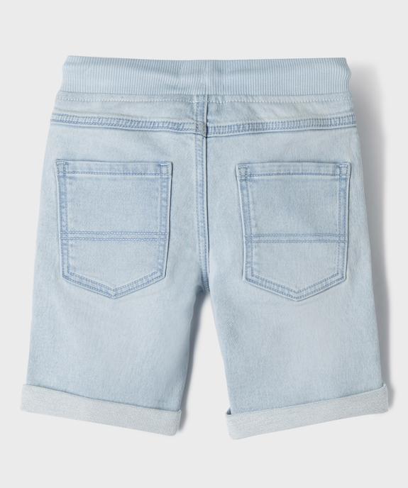 Bermuda en jean extensible délavé avec taille en bord-côte garçon vue3 - GEMO 4G GARCON - GEMO