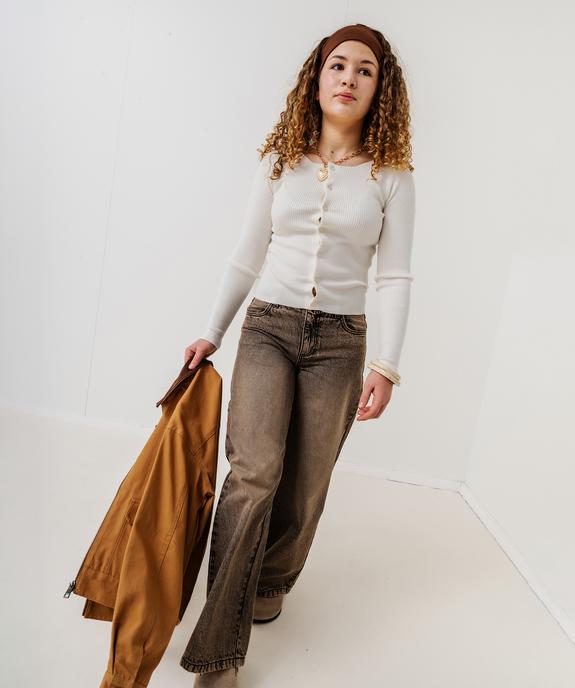 Gilet col rond en maille côtelée fille vue1 - GEMO (JUNIOR) - GEMO