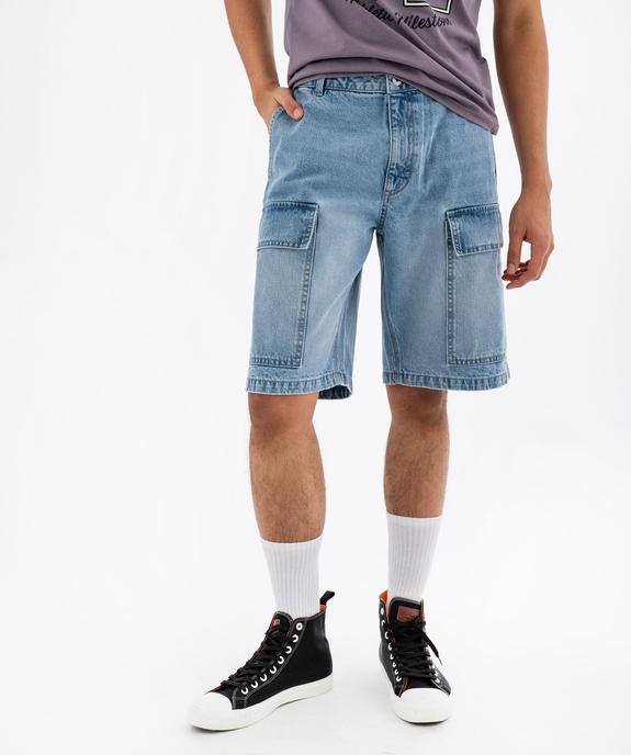 Bermuda en jean coupe cargo large homme vue1 - GEMO 4G HOMME - GEMO