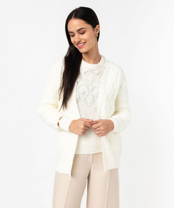 Gilet en maille porté ouvert femme vue2 - GEMO(FEMME PAP) - GEMO
