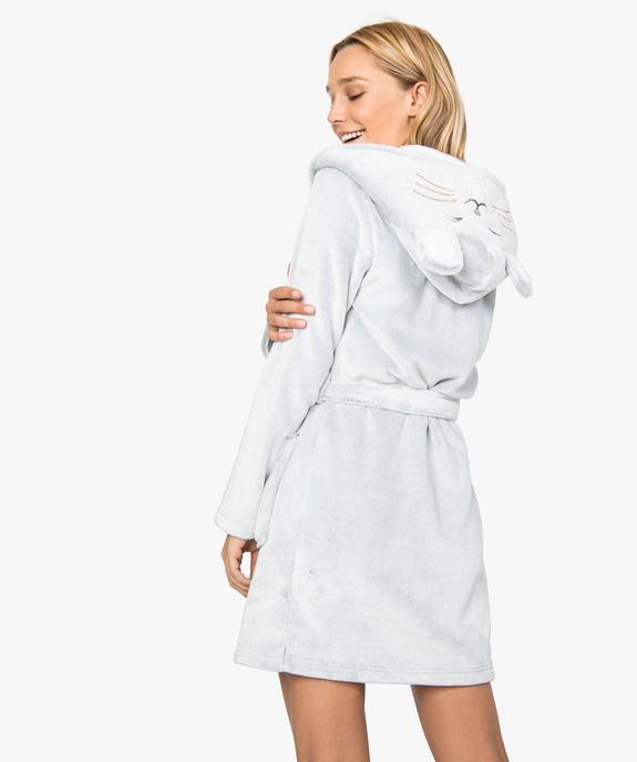 Peignoir femme à capuche mi-long en douillette vue3 - GEMO(HOMWR FEM) - GEMO