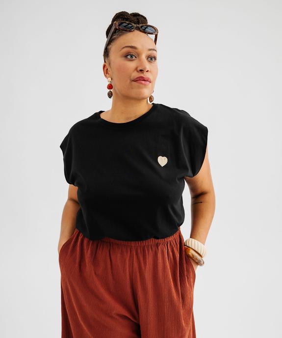 Tee-shirt à manches ultra-courtes avec coeur brodé femme grande taille vue1 - GEMO (G TAILLE) - GEMO