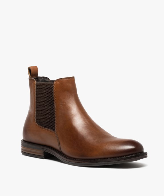 Boots homme style Chelsea dessus cuir uni - Taneo vue3 - TANEO - GEMO