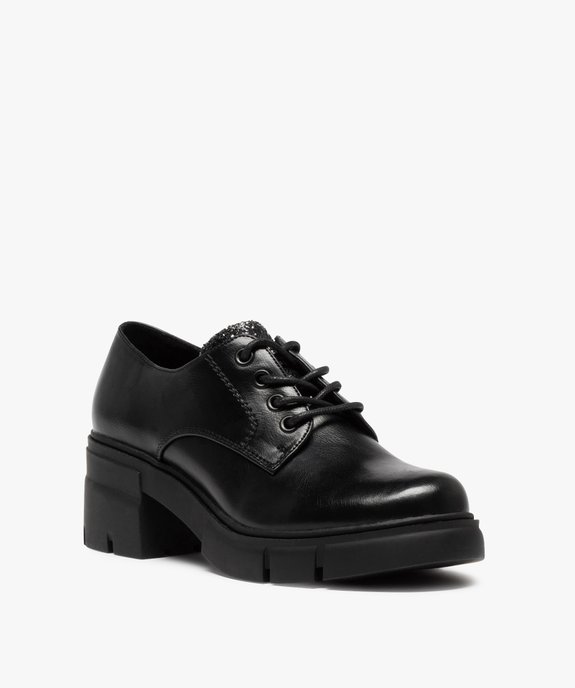 Derbies femme unis à talon carré et semelle crantée vue2 - GEMO(URBAIN) - GEMO