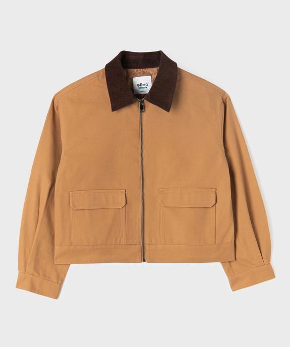 Veste en coton avec col en velours côtelé fille vue1 - GEMO 4G FILLE - GEMO