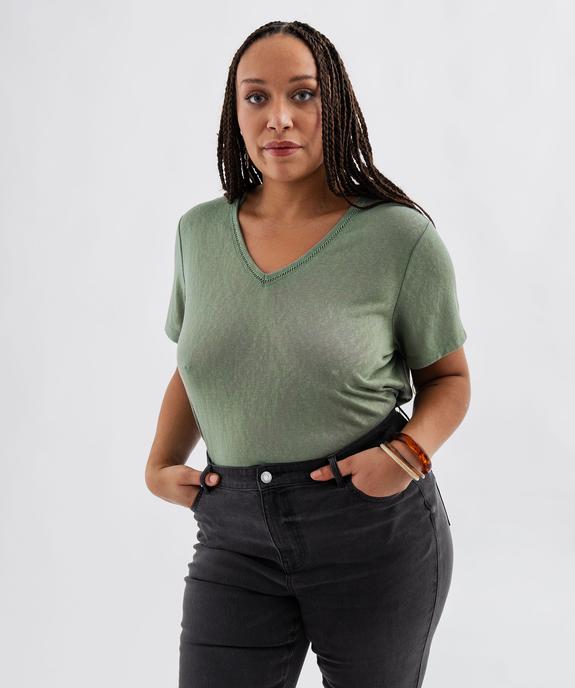 Tee-shirt manches courtes pailleté à col V femme grande taille vue1 - GEMO (G TAILLE) - GEMO