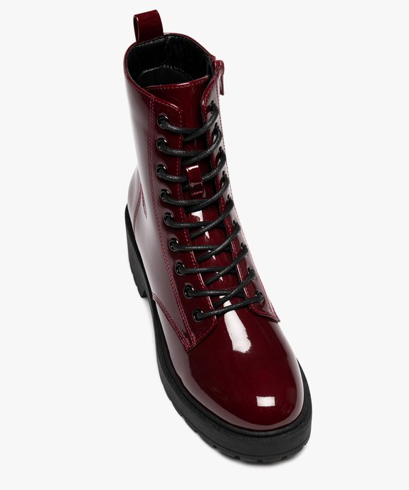 Boots femme vernies avec semelle crantée épaisse à zip et à lacets vue6 - 5 MILES - GEMO