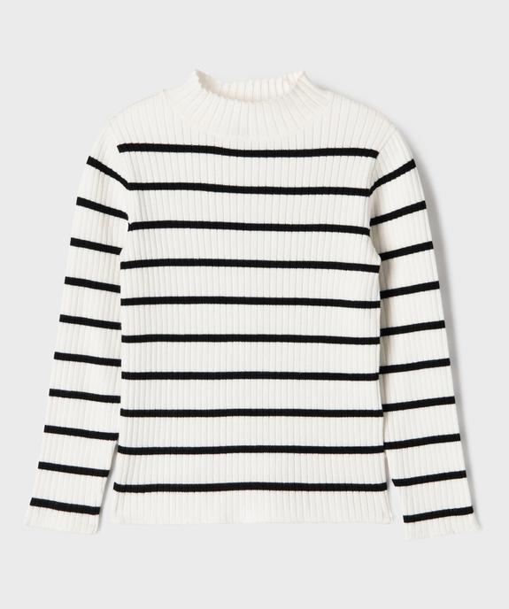 Pull rayé en maille côtelée à col montant fille vue1 - GEMO 4G FILLE - GEMO