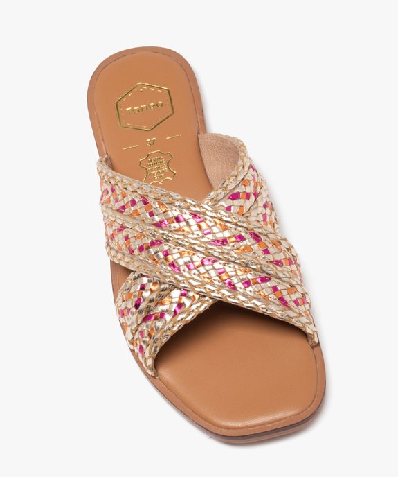 Mules femme en cuir à brides tressées métallisées - Taneo vue5 - TANEO - GEMO