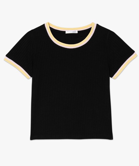 Tee-shirt femme courte à côtes et finitions bicolores vue4 - FOLLOW ME - GEMO