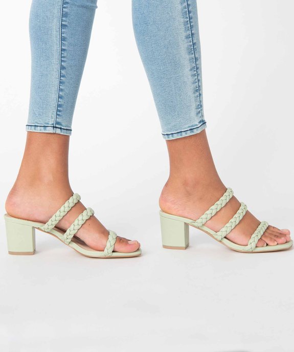 Mules femme à talon et brides tressées unies vue1 - GEMO(URBAIN) - GEMO