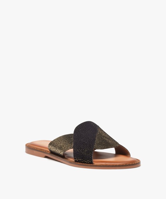 Mules femme à talon plat dessus cuir métallisé – Tanéo vue2 - TANEO - GEMO
