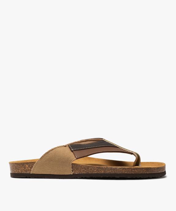 Sandales homme à bride entre-doigts en toile et cuir vue1 - GEMO (CASUAL) - GEMO