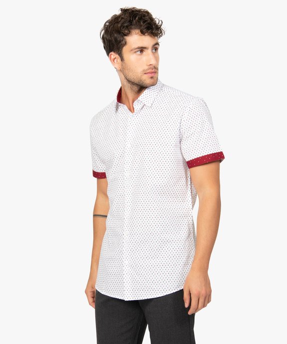 Chemise homme a manches courtes coupe slim avec micro motifs blanc GEMO