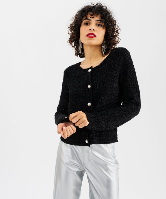 Gilet en maille pailletée à col rond et boutons fantaisie femme vue5 - GEMO(FEMME PAP) - GEMO