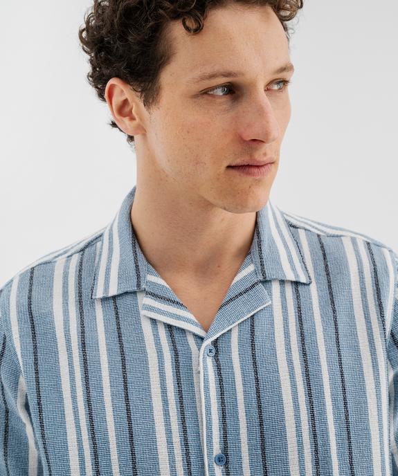 Chemise manches courtes col cubain en textile de coton tissé rayé homme vue2 - GEMO 4G HOMME - GEMO