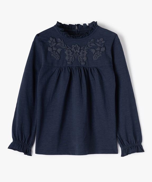 Tee-shirt fille à manches longues, plastron et col montant vue1 - GEMO (ENFANT) - GEMO