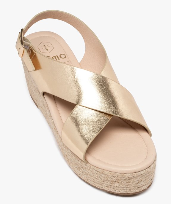 Sandales femme à talon compensé en corde et à larges brides métallisées vue7 - GEMO 4G FEMME - GEMO