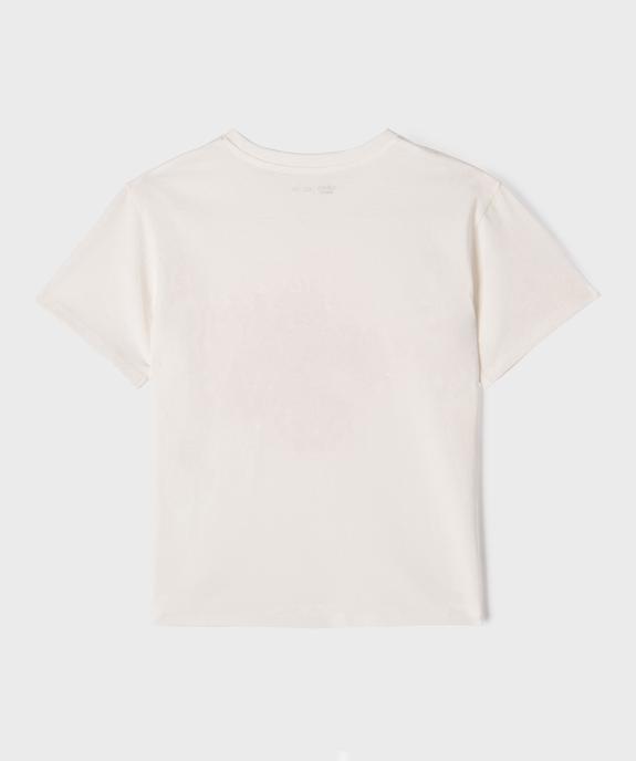 Tee-shirt manches courtes coupe oversize avec motif fleur fille vue4 - GEMO 4G FILLE - GEMO