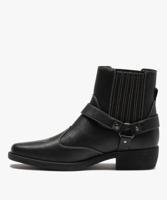 Boots homme style santiags unies à surpiqûres contrastées vue3 - GEMO (CASUAL) - GEMO