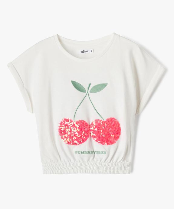 Tee-shirt fille à manches courtes avec motif en sequins brodés vue1 - GEMO (ENFANT) - GEMO