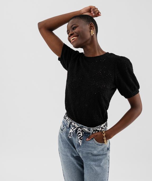 Tee-shirt à manches courtes en maille ajourée femme vue1 - GEMO 4G FEMME - GEMO