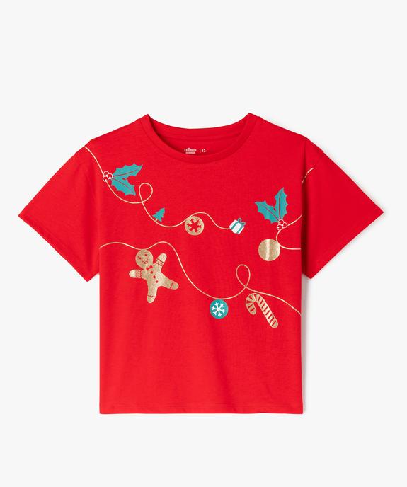 Tee-shirt à manches courtes coupe large spécial Noël fille vue1 - GEMO 4G FILLE - GEMO