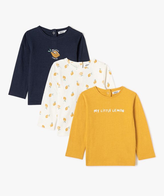 Tee-shirt bébé fille à manches longues imprimé thème fruit (lot de 3) vue1 - GEMO(BEBE DEBT) - GEMO