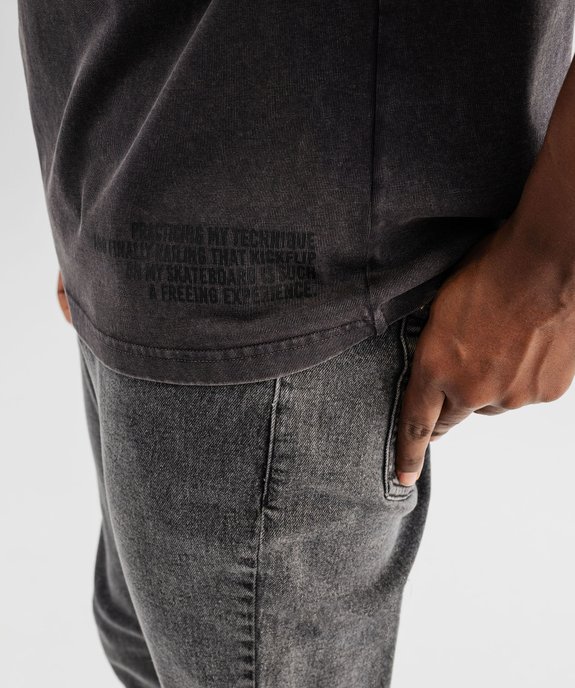 Tee-shirt manches courtes coloris délavé avec inscriptions homme vue2 - GEMO (HOMME) - GEMO