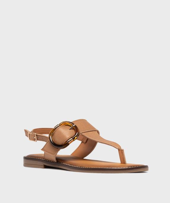 Sandales plates en cuir à entredoigt et grosse boucle fantaisie femme - Tanéo vue2 - TANEO - GEMO