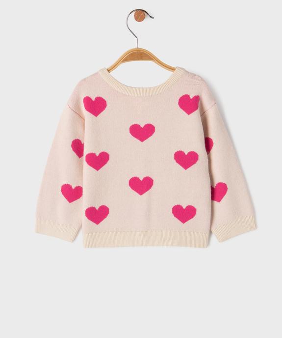 Gilet à col rond double porté avec motifs coeurs bébé fille vue3 - GEMO(BEBE DEBT) - GEMO