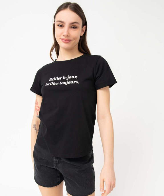 Tee-shirt femme à manches courtes avec message vue2 - GEMO(FEMME PAP) - GEMO