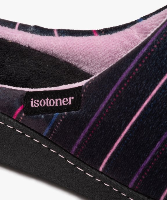 Chaussons femme mules confort à semelle compensée en velours rayé - Isotoner  vue6 - ISOTONER - GEMO