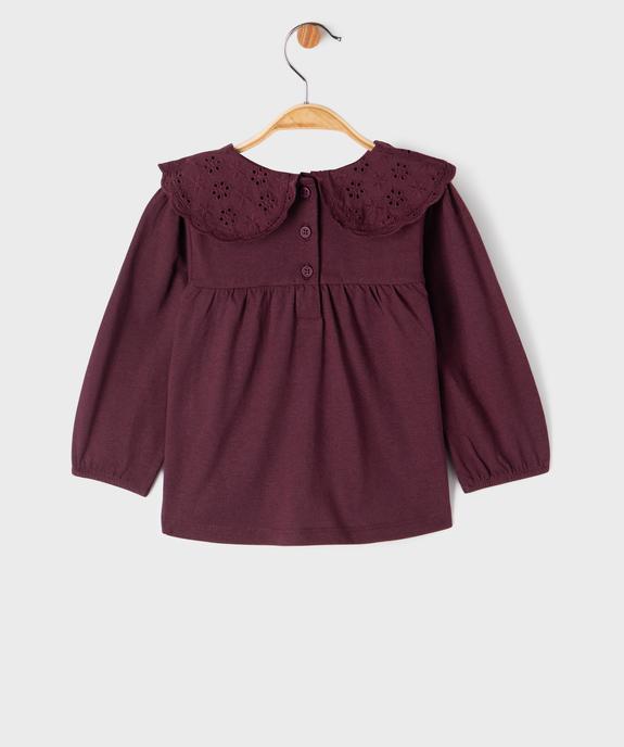 Tee-shirt manches longues ample à col Claudine en dentelle anglaise bébé fille vue3 - GEMO 4G BEBE - GEMO