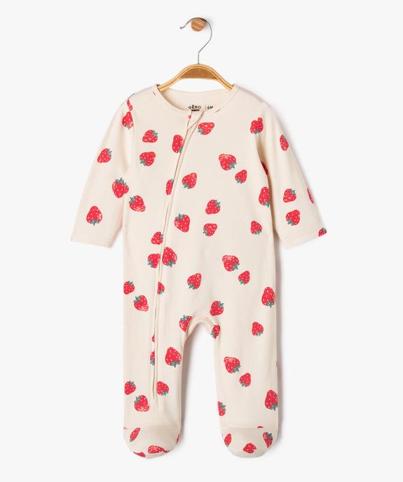 Pyjama en coton zippé devant à motifs fraises bébé fille vue1 - GEMO 4G BEBE - GEMO
