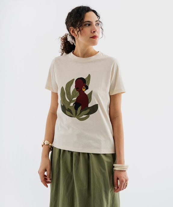 Tee-shirt manches courtes en jersey de coton imprimé à col festonné femme vue5 - GEMO(FEMME PAP) - GEMO