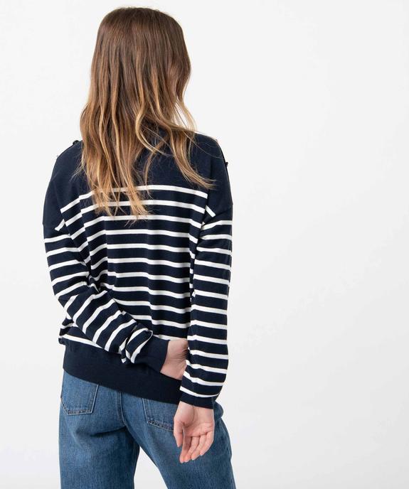 Pull femme rayé avec boutons sur les épaules vue3 - GEMO(FEMME PAP) - GEMO
