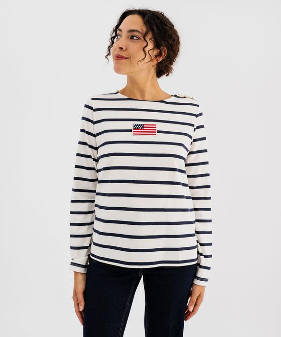 Tee-shirt manches longues à rayures et épaule boutonnée femme - LuluCastagnette vue4 - LULU CASTAGNETTE GEMO FOR GOOD - GEMO