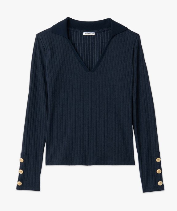 Tee-shirt femme en maille côtelée avec col V vue4 - GEMO(FEMME PAP) - GEMO