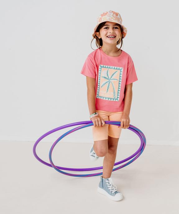 Tee-shirt manches courtes coupe oversize avec motif pailleté fille vue5 - GEMO (ENFANT) - GEMO